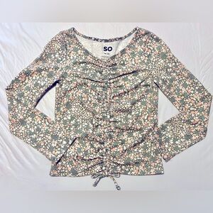 So Girls Long Sleeve Floral Ruched Front Shirt Top Size Medium M (8)